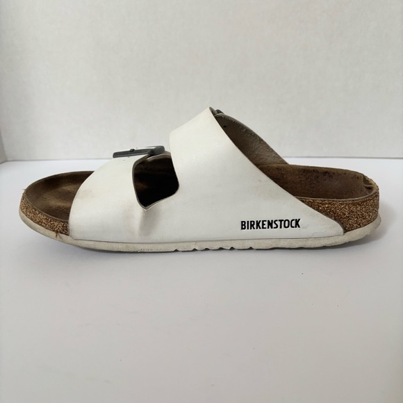 Birkenstock Arizona Classic Sandals Leather Two Strap Slides White Size 8 Eu 39 - Picture 5 of 12